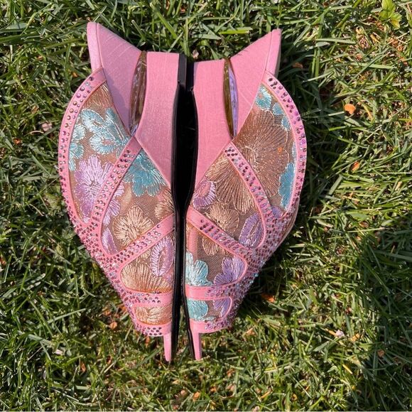Floral Jeweled Pink Wedges Gail Womens Size 6.5 EUC - Picture 6 of 13